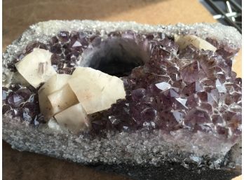 3LB.5oz ,Amethyst & Calcite Candl Holder