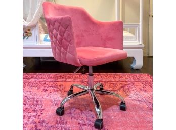 Hot Pink Quilted Upholstered Barrel Back Adjustable Rolling Desk Chair