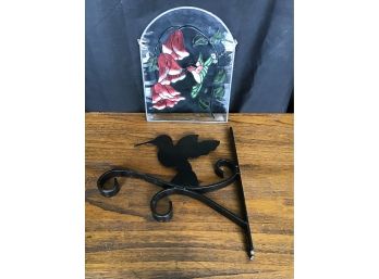 Stained Glass With Hummingbird, Iron Hummingbird Plant Hanger