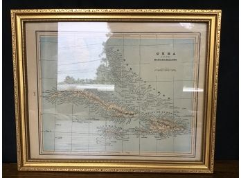 Framed Map Of Cuba And Bahama Islands 15 X 12