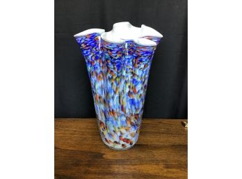 Signed Marbled Studio Glass Handkerchief Edge Vase, Jozefina Krosno, Poland