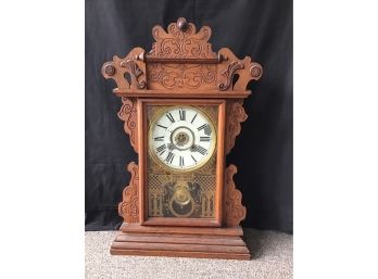 Antique Victorian Gingerbread Mantel Clock, New Haven Clock Co