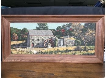 Mid Century Collectible Linen Print, Signed Richard Batchelder 36 X 17