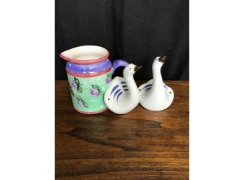 Sweet Floral Pitcher And Goose Dishtowel Hooks