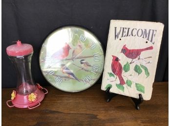 Bird Lot, Slate Welcome Sign, Thermostat And Hummingbird Feeder