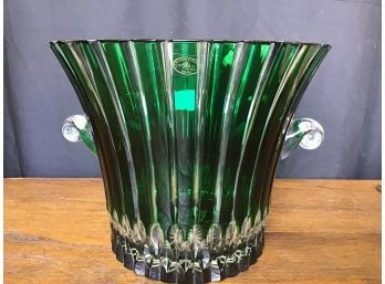 Beautiful!  Ajka Hungary Emerald Green / Clear Crystal Ice Bucket