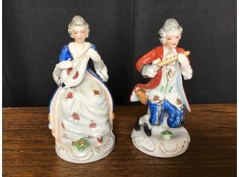 Figurine Couple Playing Lute And Flute, From Occupied Japan