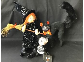 Annalee Halloween Dolls - Witch, Scaredy Cat And Trick Or Treat Cat Mouse With Mask