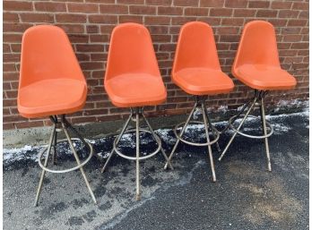 4 Mid Century Modern Orange Comfortline Bar Stools