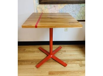 Bistro Table W/ Teak Top & Red Industrial Iron Leg