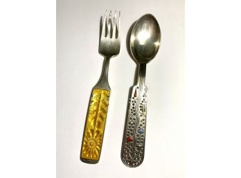 Sterling Silver & Enamel Christmas Danish Spoon & Fork