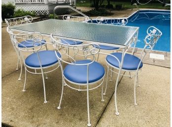 Fabulous  Wrought Iron Patio Set With Tempered Glass Top