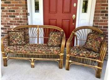 Charming Bamboo Style Patio Love Seat And Accent Chair