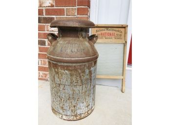 Antique Milk Jug And Clothes Washboard