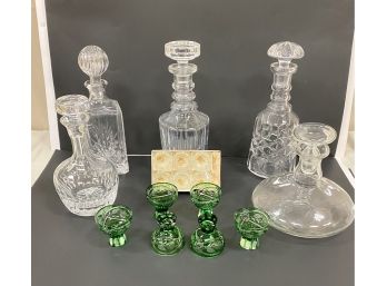 Collection Decanters Including Atlantis Crystal Portugal With Boxed Set Bohemian Table Salts And 6 Green Salts