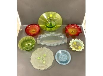 Selection Antique And Vintage Colored Carnival Depression Vaseline  Glass