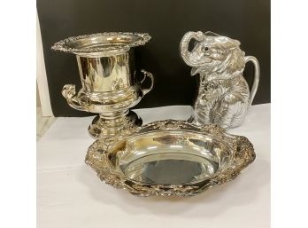 Arthur Court Silver Elephant With Silverplate Wine Champagne Ice Bucket And Towle Dish