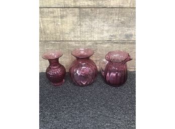 Beautiful 3 Piece Cranberry Glass Lot