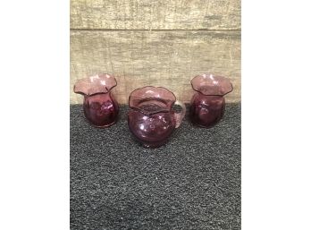 3 Piece Cranberry Glass Lot