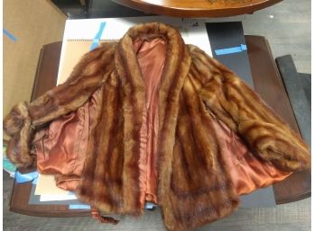 Vintage Fur Half-cape With Embroidered Silk Lining