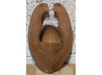 Wall Hung Basket Carved From Coconut & Husk, With Bird Pair Motif