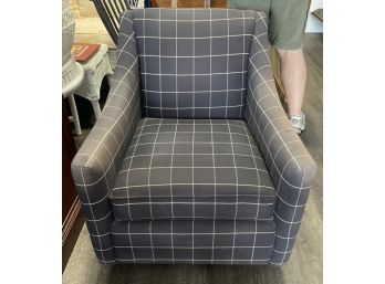 Large Lazy Boy Style Blue Plaid Swivel Chair