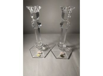 Val S'Lambert Belgian Crystal Candlestick Pair