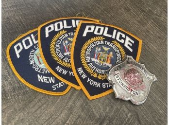 Lot Of 3 New York State MTA Police Sew On Patches & Stonington, CT Constable Badge