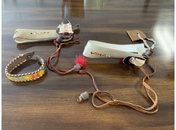 Lot Of Native American Head Bands And Beaded Bracelet