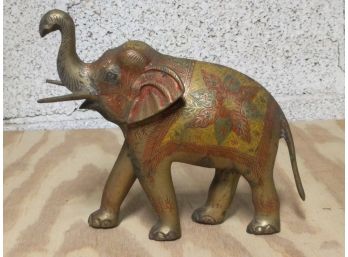 Vintage Painted Brass Elephant Statuette