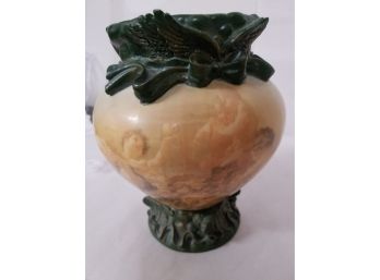 Antique, Hand- Painted Cherubs Decorated Vase,  Angel Wings On Base