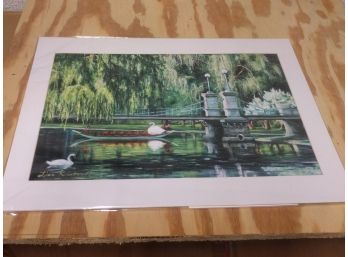 Beautiful Swan Gondola Passing Under Park Bridge Print,  By Lisa Reinhardt