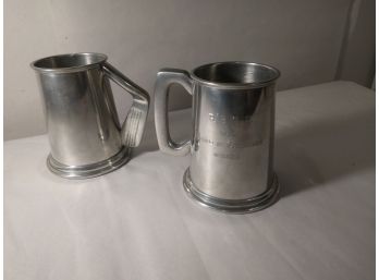 2 English Pewter Mugs With Glass Bottoms