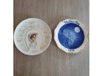 Two Vintage Plates - 1910 Promotional Calendar & 1976 Mother's Day With Owls