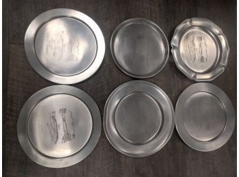 6 Commemorative Pewter Plates From The 70s & 80s