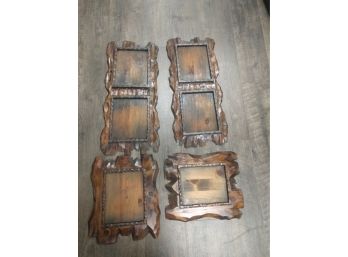 Rustic Carved Wooden Picture Frames With A Dark Stain, Set Of 4