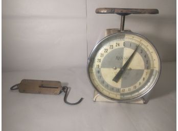 2 Vintage Manual Scales, Hanson Utility Scale And John Chatillon & Sons Makers Hanging Scale