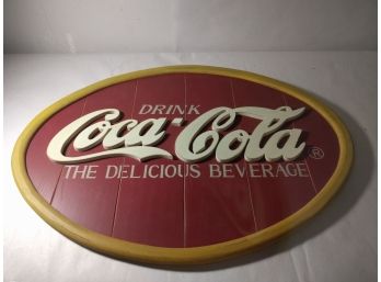 Wooden Coca-Cola Painted Advertising Sign In Vintage Style, Ellipse Shaped