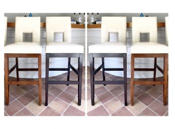 Set Of 4 Off White Vinyl Upholstered Counter Stools