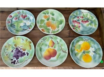 Set Of 6 Hand Painted Fruit Motif French Ceramic Plates