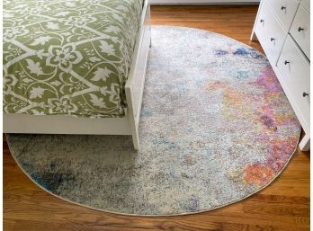 Low Pile Round Area Rug With Abstract Multi Color Design