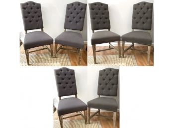 Set Of 6 French Country Button Tufted Upholstered Dining Chairs With Pickle Washed Wood Legs