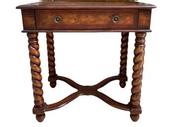 Lovely Twisted Trestle Base Accent Table With Burled Pattern Inlay