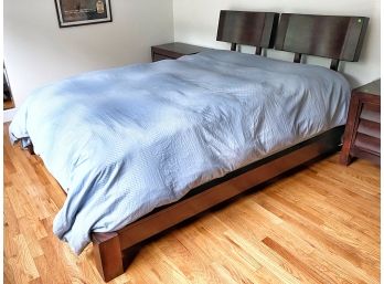 Dark Finish Platform Queen Bed Frame With Split Headboard / Head Rest