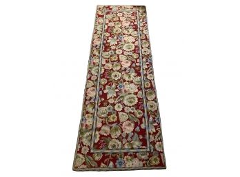 Dark Red / Multi Floral Needlepoint Runner With Cotton Backing