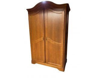 Honey Finish Armoire / Wardrobe Cabinet With Curved Crown Molding