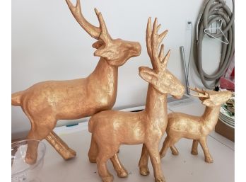 Set Of 3 Gold Paper Mache Reindeer