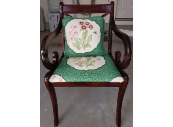 Brown Wood Chair With Green Pillow