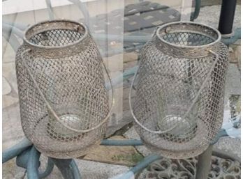 (2) Outdoor Metal Lanterns For Candles