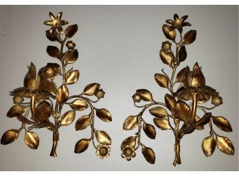 Beautiful Pair Of Gold Sunflower Sconces